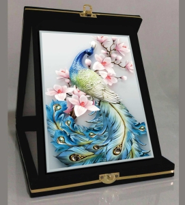 فروش اینترنتی خرید اینترنتی جعبه هدیه قاب تابلو دکوری تزئینی هنری هدیه طرح طاووس زیبا